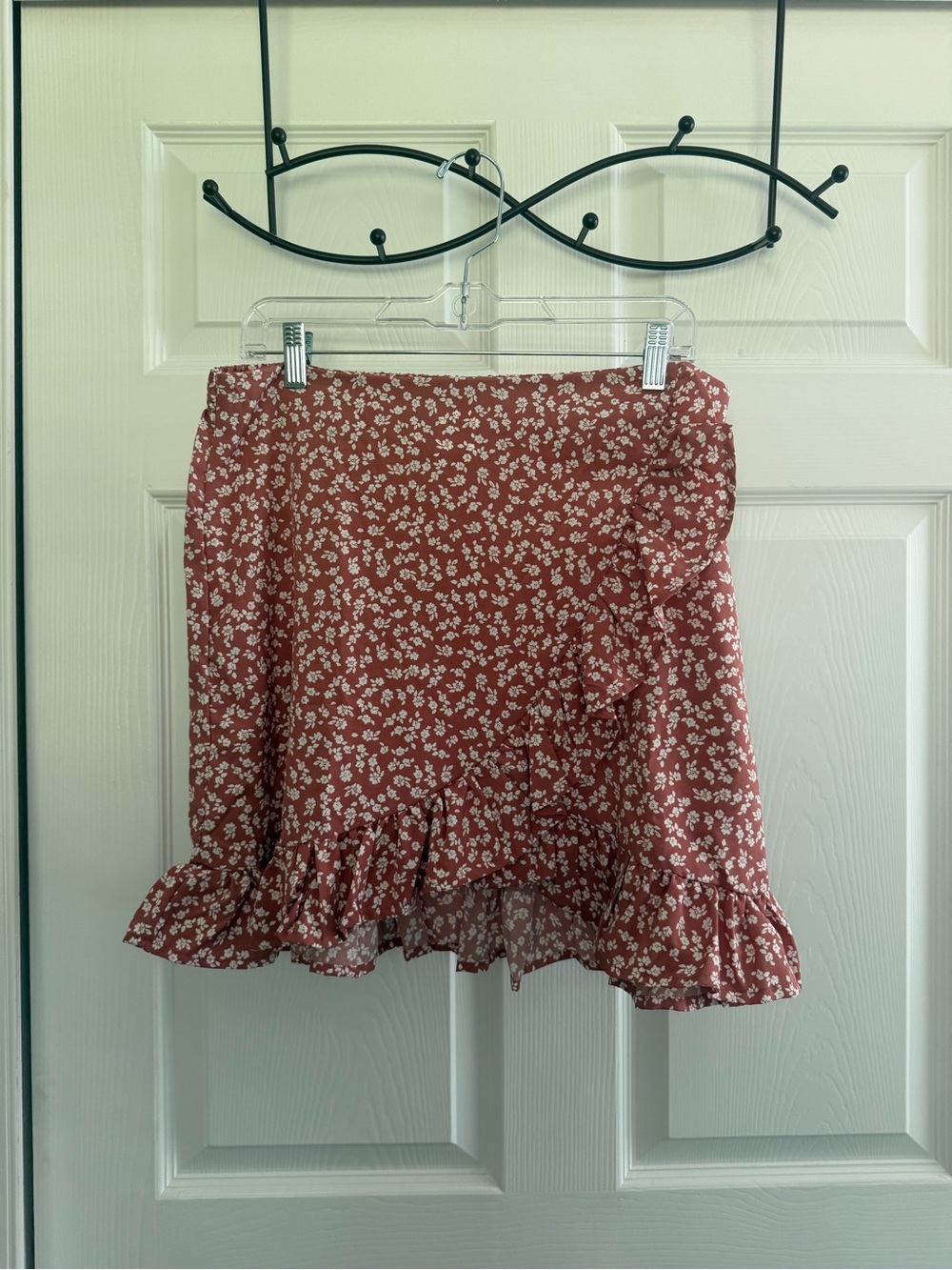 Floral Ruffle Mini Skirt - Rust Red - Picture 1 of 3